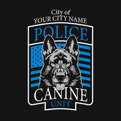 City K-9 Police Dog T-Shirt Design - obrazy, fototapety, plakaty