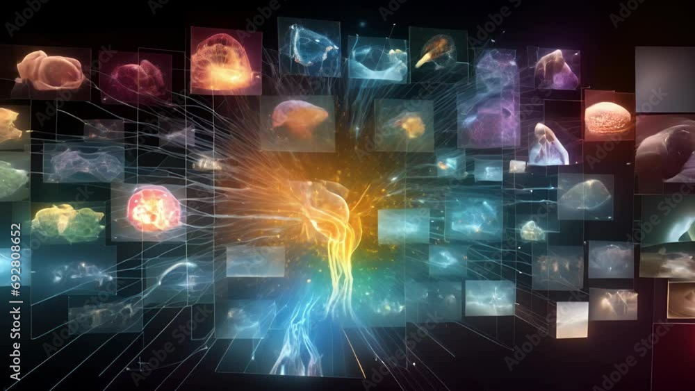 Aufkleber a collage of brain scans, scientific research papers, and ai algorithms blending together into a com
