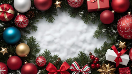 Fototapeta na wymiar Christmas atmosphere, Christmas ornaments and gifts, snow crystal