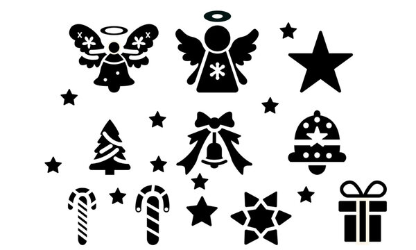 Christmas Vector or silhouettes Icon Set, Background, Black and white , Isolated detailed vectors set