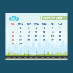 September 2024 Illustration Calendar Vector Artwork I Nature and Development