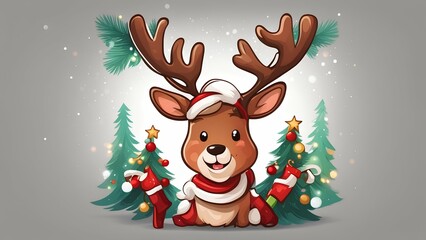 Fototapeta premium christmas reindeer with ribbon