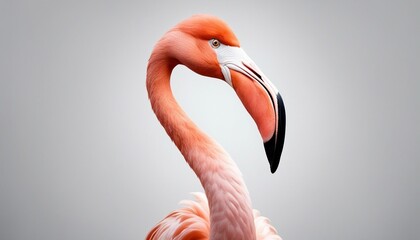 close up of a flamingo on a gray background