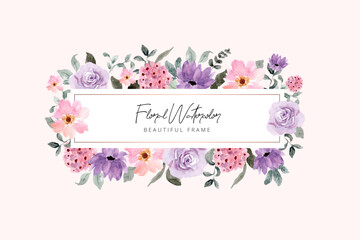 purple pink watercolor floral frame