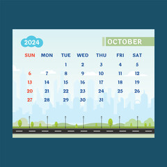 October 2024 Illustration Calendar Vector Artwork I Nature and Development