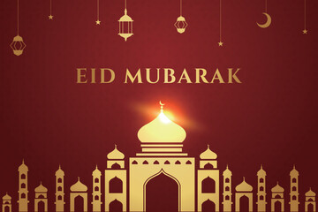 Fototapeta na wymiar Ramadan Eid Islamic New Year background with star crescent lights and moon decorative elements