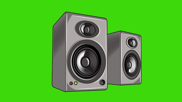 Animated speakers on a green screen. speaker animation. depicts two speakers placed in front of a green screen backdrop. 