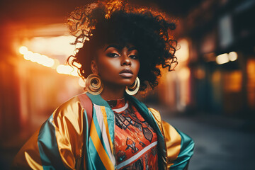 Stylish Black Woman with Bold Afro and Earrings