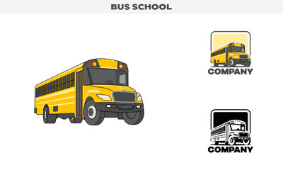 Illustration vector graphic of School Bus, colorful and black and white color variation, Logo Badge Template vector