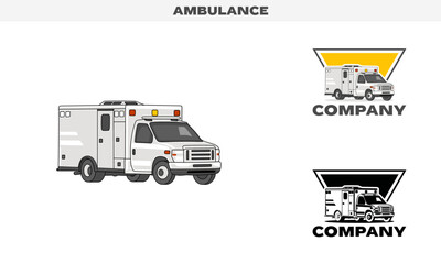 Illustration vector graphic of Ambulance, colorful and black and white color variation, Logo Badge Template vector