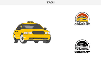 Illustration vector graphic of Taxi, colorful and black and white color variation, Logo Badge Template vector