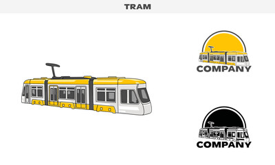 Illustration vector graphic of Tram , colorful and black and white color variation, Logo Badge Template vector