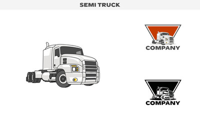 Illustration vector graphic of Semi Truck, colorful and black and white color variation, Logo Badge Template vector