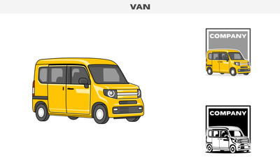 Illustration vector graphic of Van Car, colorful and black and white color variation, Logo Badge Template vector