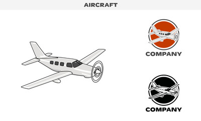 Illustration vector graphic of Aircraft, colorful and black and white color variation, Logo Badge Template vector