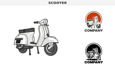 Illustration vector graphic of Scooter , colorful and black and white color variation, Logo Badge Template vector