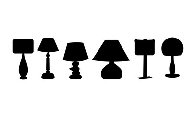 different lamps silhouettes or vector set black and white