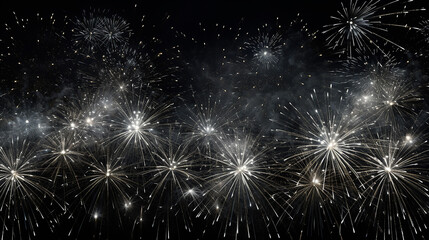 Silver Fireworks in the Night Sky