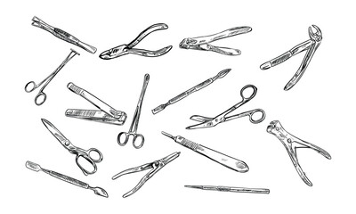 manicure tools handdrawn collection