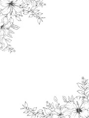 Fototapeta na wymiar Elegant floral line art frame corner with hibiscus flowers and leaves