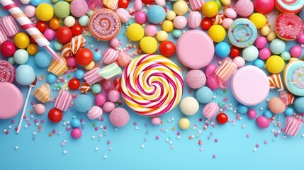 delicious background candy food illustration tasty sugary, colorful dessert, confectionery snack delicious background candy food - obrazy, fototapety, plakaty