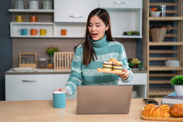 Woman working with modern laptop computer on desktop screen, online marketing, shopping, technology, advertising, search information, blog, learning, webinar, social media, study, watching on table