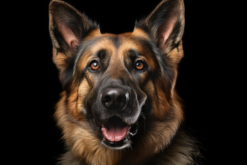 German Shepherd close-up portrait. Adorable canine studio photography.