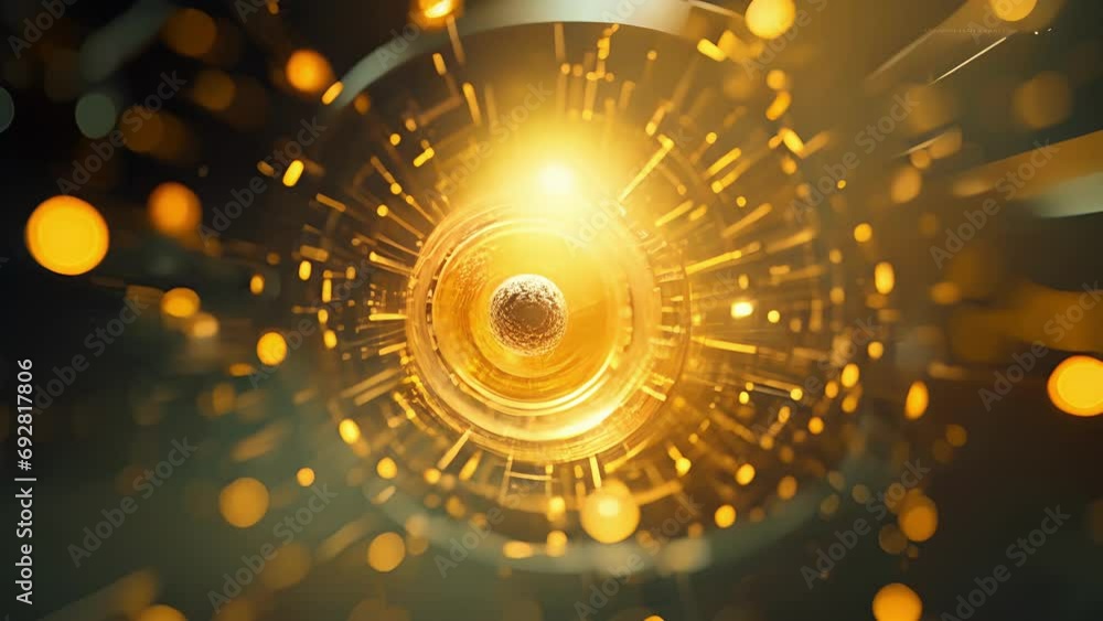 Aufkleber closeup of a microscopic view of a nucleus, with particles swirling and converging in a mesmerizing 