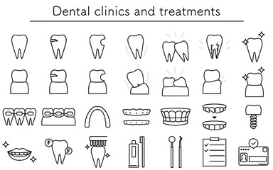 Icon set for dental clinics and dental care - obrazy, fototapety, plakaty