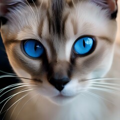 A close-up portrait of a Siamese cat showcasing its striking blue eyes1