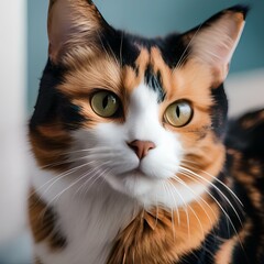 A charming portrait of a calico cat with a unique blend of colors1 - obrazy, fototapety, plakaty