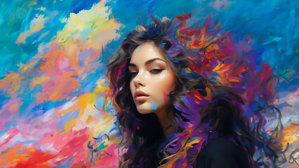 Beyond the Surface: Layers of color fade away, revealing the essence of a stunning white woman. Her captivating gaze pierces through, inviting the viewer to discover the depths within