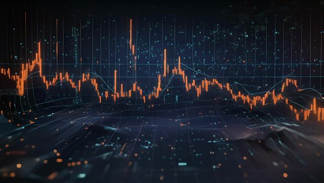 An abstract representation of the everevolving nature of the stock market, with constantly changing data points and indicators in a dark blue abyss.
