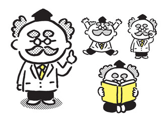 線画の丸っこくてかわいい髭の博士