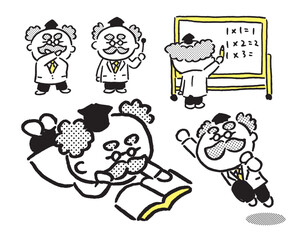 線画の丸っこくてかわいい髭の博士