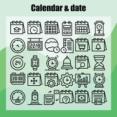 calendar icon set, thin line design. Line with Editable stroke