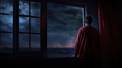 person looking out window