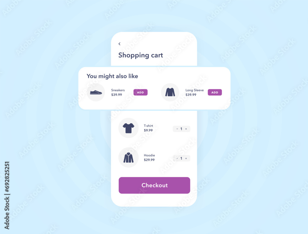 Poster checkout process with offer of similar and related products. checkout personalization with e-commerc