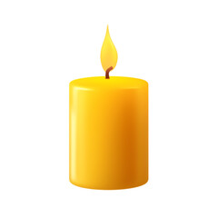 Burning yellow candle isolated on transparent background