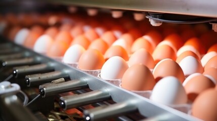 Automated Precision: Close-Up of Sorting Raw and Fresh Chicken Eggs
