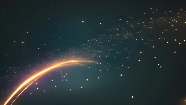Minimal animation of a shooting star, with a trail of glitter and sparkles behind it.