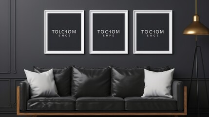 Modern interior design sofa in living room with mock up poster frame in wall at home, Neutral living room, empty nobody, 3D render.photo