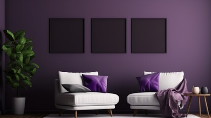 Modern interior design sofa in living room with mock up poster frame in wall at home, Neutral living room, empty nobody, 3D render.photo