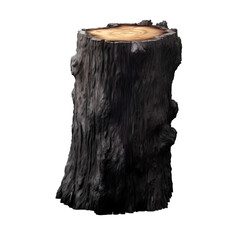 Burnt tree trunk isolated on transparent background