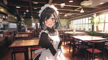 ［AI生成画像］メイド、喫茶店21