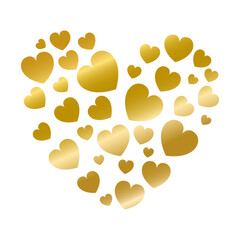 Gold hearts on white background illustration, Valentine Wedding Label element png transparent background