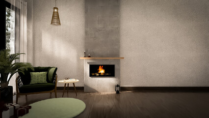blank wall room with fireplace 
