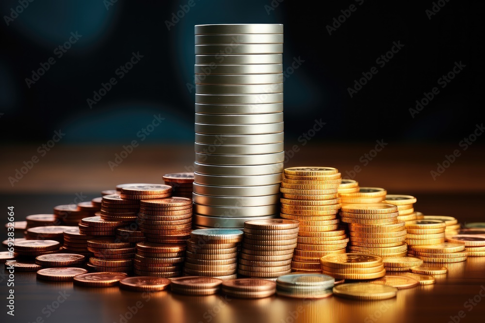Poster percentage model with coins stack, concepts of the banking system. generative ai.