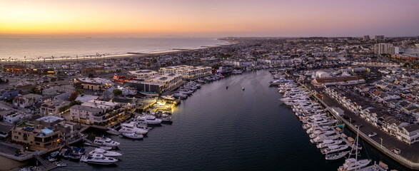 Aerial view of Newport Beach harbor - obrazy, fototapety, plakaty