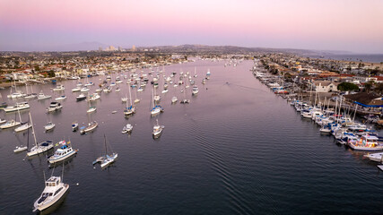 Aerial view of Newport Beach harbor - obrazy, fototapety, plakaty